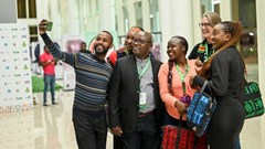 Image supplied by Regine le Roux. Photographer: David Itumbi (Kenya). (L to r) Derick Chiweshe (Zambia), Hazel Zulu (Zambia), Davies Mupenda (Zambia), Pamela Mupoti (Zambia), Regine le Roux (South Africa) , Katasha Ponya (Zambia)