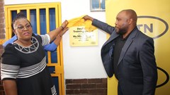Mbali Frazer, MEC for Education in KwaZulu Natal and Arthur Mukhuva, MTN SA Foundation General Manager