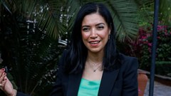 Riham ElGizy, CEO of Regional Voluntary Carbon Market Company (RVCMC), speaks during a Reuters interview ahead of the voluntary auction of carbon credits, with projects in Kenya, Rwanda, Egypt and South Africa, at the auction in Nairobi, Kenya, 14 June 2023. Reuters/Thomas Mukoya