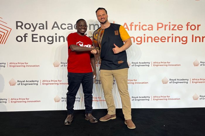 SA's Edmund Wessels and Uganda's Anatoli Kirigwajjo have jointly won the 2023 Africa Prize for Engineering Innovation. Source: Supplied