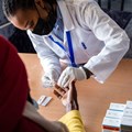 Image supplied. Health workers conduct Hepatitis test during the celebration of World Hepatitis Day at Remera health centre