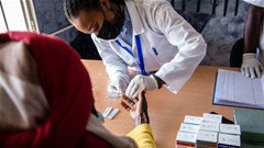 Image supplied. Health workers conduct Hepatitis test during the celebration of World Hepatitis Day at Remera health centre