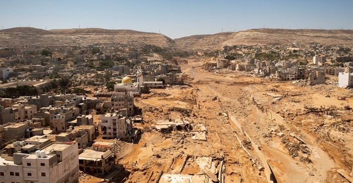 Aerial view of Derna city, in the aftermath of the floods in Derna, Libya 14 September 2023. Source: Reuters/Ayman Al-Sahili