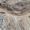 A satellite image shows lower dam on Wadi in the aftermath of the floods in Derna, Libya 13 September 2023. Maxar Technologies/Reuters