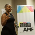 Image supplied. the host of 94.7’s Night Pulse, Bolele Polisa speaking at the AMF Project Mentor