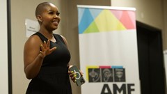 Image supplied. the host of 94.7’s Night Pulse, Bolele Polisa speaking at the AMF Project Mentor