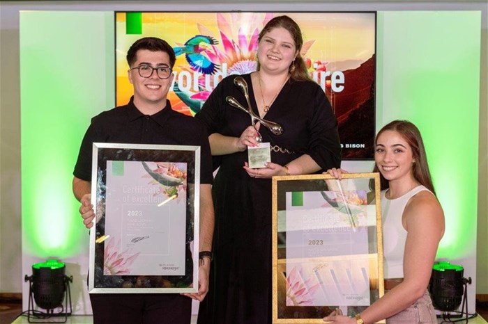 L to R: Tiago Loureiro Goncalves (2nd place), Carmen Gregan (winner) and Kayla van Speyk (3rd place). Image supplied