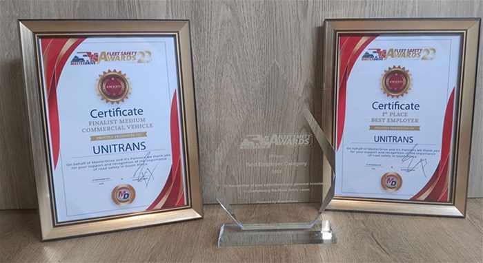Proudly on display! Unitrans’ Awards at this year’s MasterDrive Fleet Safety Awards