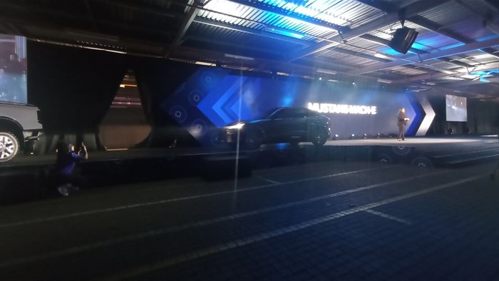 A blurred shot taken of the Mach-E showcased at the celebratory event | Image credit: Imran Salie