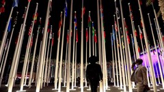 Image: Delegates stand near flag posts at the Dubai's Expo City after attending the World Climate Action Summit, during the United Nations Climate Change Conference (COP28) in Dubai, United Arab Emirates, 1 December 2023. Reuters/Thomas Mukoya./File Photo