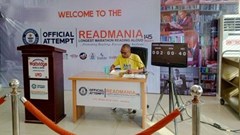 Image supplied. John Obot's attempt to shatter the 124-hour reading marathon record by reading for 145 hours.