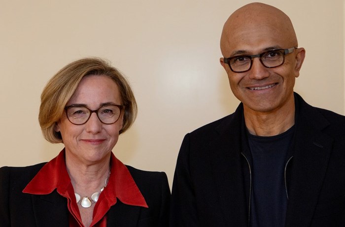 Microsoft CEO, Satya Nadella (right), with Vodafone CEO, Margherita Della Valle.