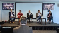 The panel at the Bowmans 2024 Mining Indaba Event included (from left) Dr Rebecca Maserumule, director for hydrogen and energy at DSI, Bart by Bart Nieuwoudt, lead legal specialist at Sasol, Stuart Heather-Clark, Africa Power Sector Energy Transition Lead at SLR Consulting, Claire Tucker head of our public law and regulatory practice, Bowmans.