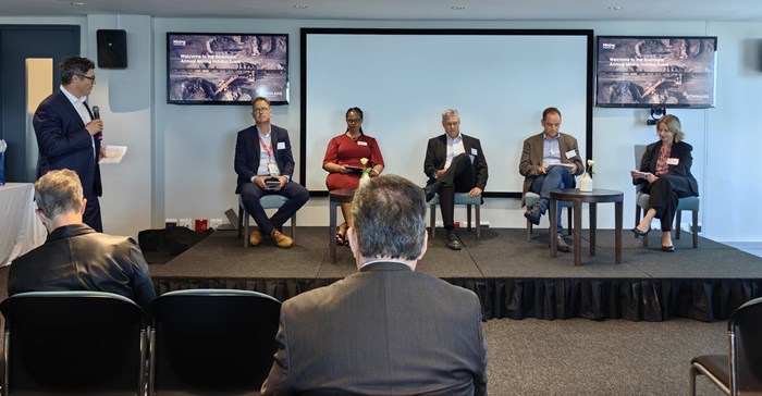 The panel at the Bowmans 2024 Mining Indaba Event included (from left) Dr Rebecca Maserumule, director for hydrogen and energy at DSI, Bart by Bart Nieuwoudt, lead legal specialist at Sasol, Stuart Heather-Clark, Africa Power Sector Energy Transition Lead at SLR Consulting, Claire Tucker head of our public law and regulatory practice, Bowmans.