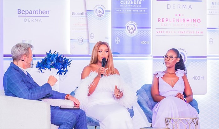 Jessica Nkosi, Michael Mol (event MC) and Masego Pilanyane (Bayer senior brand manager)