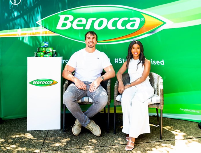 Eben Etzebeth with senior brand manager, Nompumelelo Thwala