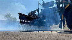 Rubber bitumen being applied for a spray seal application