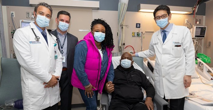 Source: @LightUpScience/Twitter. Richard Slayman is seen here with the surgical team at Massachusetts General Hospital who performed his transplant, led by Tatsuo Kawai, MD, PhD and Nahel Elias, MD.