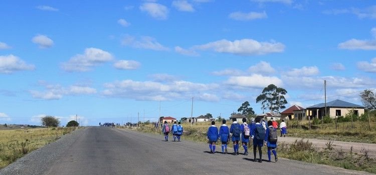 School children walk home from school near Canzibe in the Eastern Cape. Photo: Lucas Nowicki