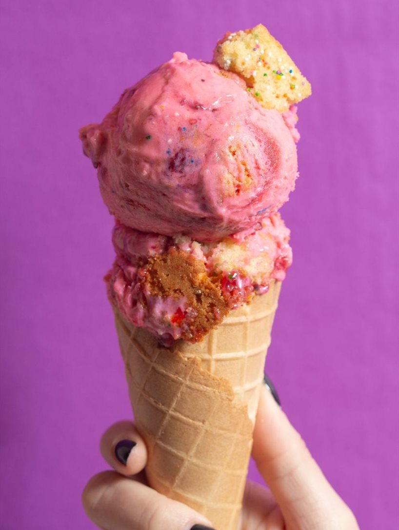 Image supplied. Game has partnered with local business, Paul's Homemade Ice Cream, to create its own limited edition Strawberry Birthday Cake flavoured ice cream