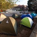 UCT students have set up about 10 tents with Palestinian flags and banners near the main plaza in solidarity with similar movements at universities like Wits and in the United States. Photos: Ashraf Hendricks / GroundUp