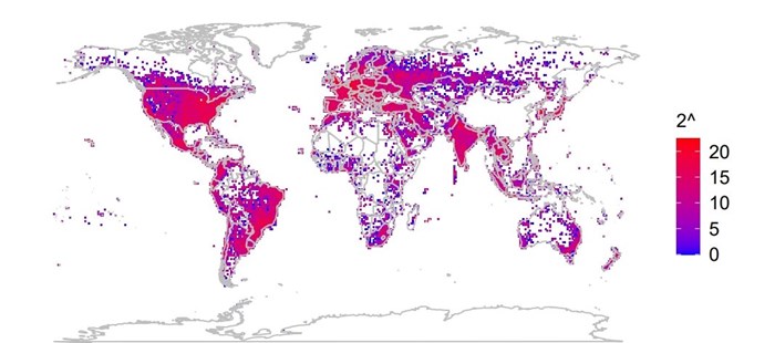Heatmap of BSSIDs discovered by guessing randomly among IEEE-assigned OUIs and their locally assigned variants