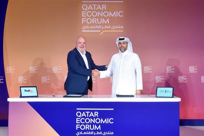 Source: Supplied | Patrick Moebel, President and CEO of FedEx Logistics and Sheikh Mohammed Al-Thani, CEO of QFZ Authority