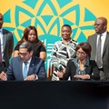 Source: Supplied. Haytham El Maayergi, executive vice president, Global Trade Bank, Afreximbank and Smangele Mandidi, acting managing director of CBZ Bank during the signing ceremony.