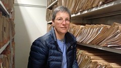 The Department of Social Development’s Annemie Van Reenen with hundreds of files in the registry at the department’s Langa office. A new app is designed to cut down on paperwork and filing for social workers. Photo: Marecia Damons / GroundUp