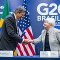 Source: G20.org/Diogo Zacarias/MF. Brasil’s Finance Minister Fernando Haddad and US Treasury Secretary Janet Yellen during the signing of a landmark climate partnership agreement during the G20 Finance Track ministerial meeting in Rio de Janeiro.