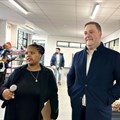 City of Cape Town official Megan Pangeni and Mayor Geordin Hill-Lewis toured the City’s new 300-bed Safe Space in Green Point on Monday. Photos: Matthew Hirsch / GroundUp