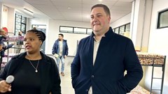 City of Cape Town official Megan Pangeni and Mayor Geordin Hill-Lewis toured the City’s new 300-bed Safe Space in Green Point on Monday. Photos: Matthew Hirsch / GroundUp