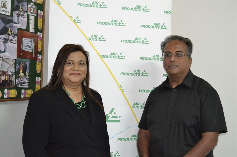 Arthi Govender from Air Products and Mr Bharath from Highlands Primary School at the opening of the revamped staff room recently.