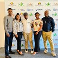 Jockey graduates Lwazi Dlamini, Neli Hadebe, Xolani Shandu, Tsato Dlamini with Training Instructor, Brian Silangwe at the KZN Cluster Skills Graduation.