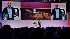 Strini Mudaly, group ICT vice president at Gold Fields on stage at AWS Summit