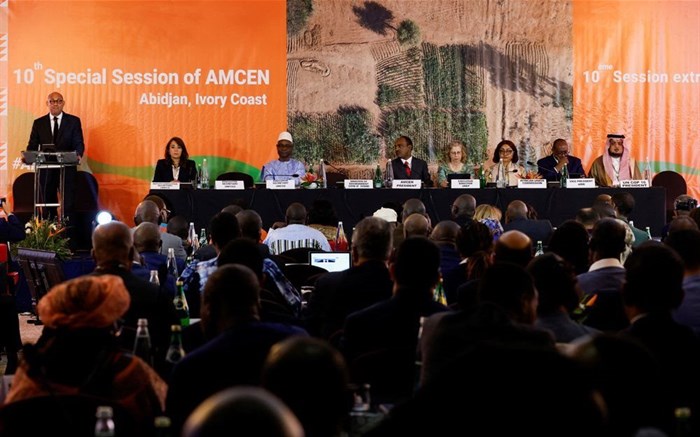 Executive Secretary of the United Nations Framework Convention on Climate Change Simon Stiell speaks at the African Ministerial Conference on Environment (AMCEN), in Abidjan, Ivory Coast, 5 September 2024. Reuters/Luc Gnago