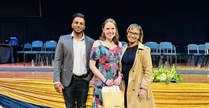 Left to right: Suvern Moodley - eco consult business development at Schneider Electric, Ruth-Anne Wright - Schneider Electric Automation Student Award recipient, and Modlay Davids - Modlay Davids, talent acquisition specialist at Schneider Electric (Image supplied)