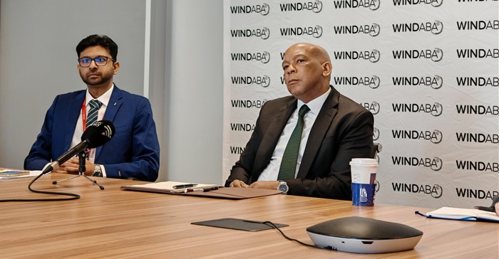 Minister Ramokgopa fields question in the Windaba media conference alongside Sawea CEO Niveshen Govender