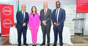 Source: Supplied. Leila Mokaddem, director-general, Southern Africa, AfDB; Charles Russon, Absa group interim chief executive officer designate and Deon Raju, Absa group financial director.