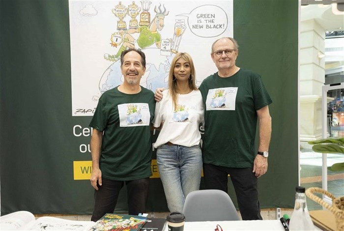L to R: Zapiro (Jonathan Shapiro), Hazel Pillay (PnP Clothing) and Sean Summers (PnP CEO). Image supplied
