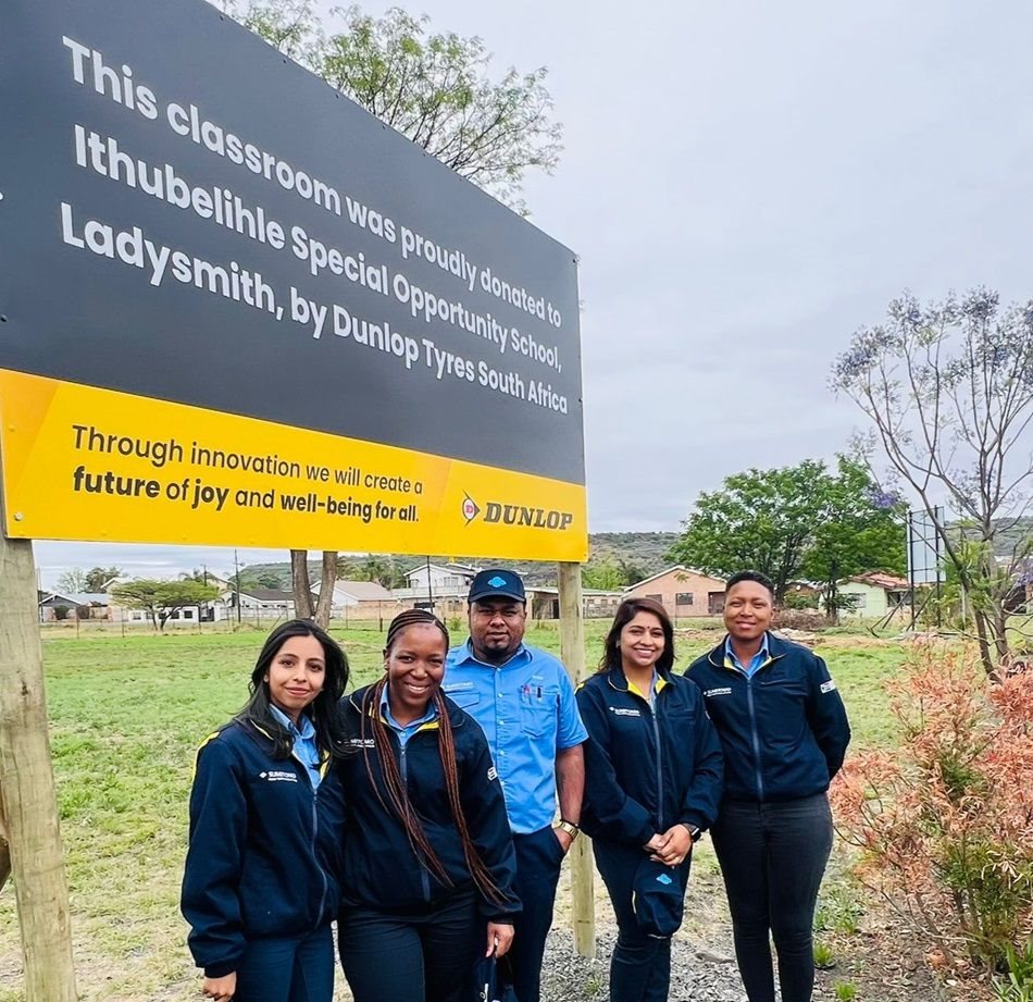 Dunlop Tyres SA team members on site for the handover of the state-of-the-art classroom facilities, empowering special-needs education.