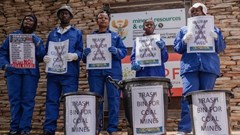 Activists from the Vaal region protested outside the Department of Mineral Resources in Pretoria against Glubay’s proposed mine. Residents are concerned about water, soil and air pollution from the proposed mine. Photos: Ihsaan Haffejee / GroundUp
