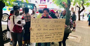 A protest organised by the Simunye Workers Forum in 2021. The Labour Appeal Court is to hear an appeal against a ruling that the forum be registered as a trade union. Archive photo: Kimberly Mutandiro / GroundUp