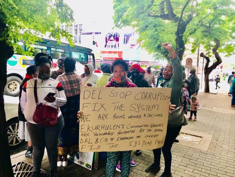 A protest organised by the Simunye Workers Forum in 2021. The Labour Appeal Court is to hear an appeal against a ruling that the forum be registered as a trade union. Archive photo: Kimberly Mutandiro / GroundUp