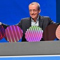 Pat Gelsinger displays wafers that represents Intel's four nodes in five years process strategy launched under his leadership at the Intel Foundry Direct Connect event in February 2024. Source: Intel