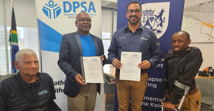 DPSA Provincial Treasurer, Redewaan Ederies, DPSA Provincial Chairperson, Bongani Yamba, Provincial Minister of Infrastructure, Tertuis Simmers, and DPSA Programme Manager, Nyameko Mpulu.