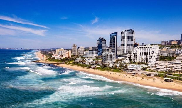 Source: Durban Tourism. Umhlanga Beachfront, featuring the Pearls development in the centre.