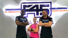 Danette Breitenbach with two of the fantastic F45 coaches, Brandon (left) and Dan (right)