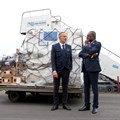 Laurent Muschel, HERA Director General, and Jean Kaseya, Africa CDC Director General, stand near mpox vaccines as first batches arrive at N'Djili International Airport in Kinshasa, Democratic Republic of Congo, 5 September 2024. Reuters/Justin Makangara/File Photo