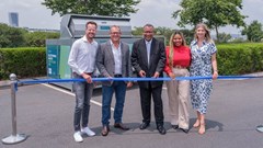 Phillip de Vos – Waterfall City Precinct Manager at Attacq, Doug Woolley – Dell Technologies, Ashley du Plooy – CEO of ERA, Natasha Moyo - Manager Technical Support Services at Dell Technologies and Mischa Tessendorf – Sustainability Project Manager at Attacq cutting the ribbon to celebrate the ERA bin placement at Waterfall Corner Shopping Centre.